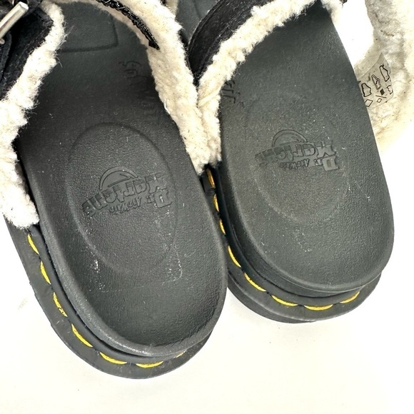 NWT Dr. Martens Myles black leather two-buckle sandals slide fur fleece NIB sz 6 - Picture 13 of 15